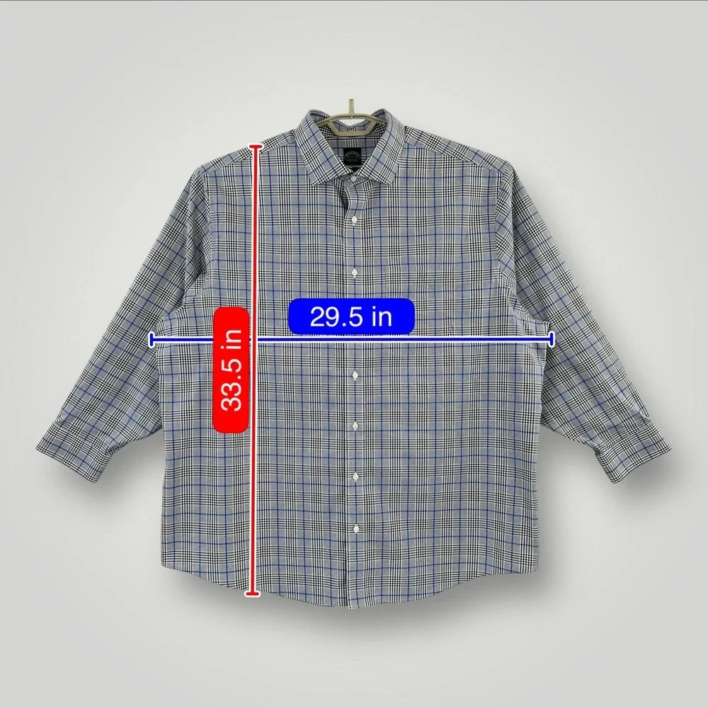 Brooks Brothers Stretch Supima Shirt Mens‎ 19 34/35 Blue Plaid Non Iron Dress